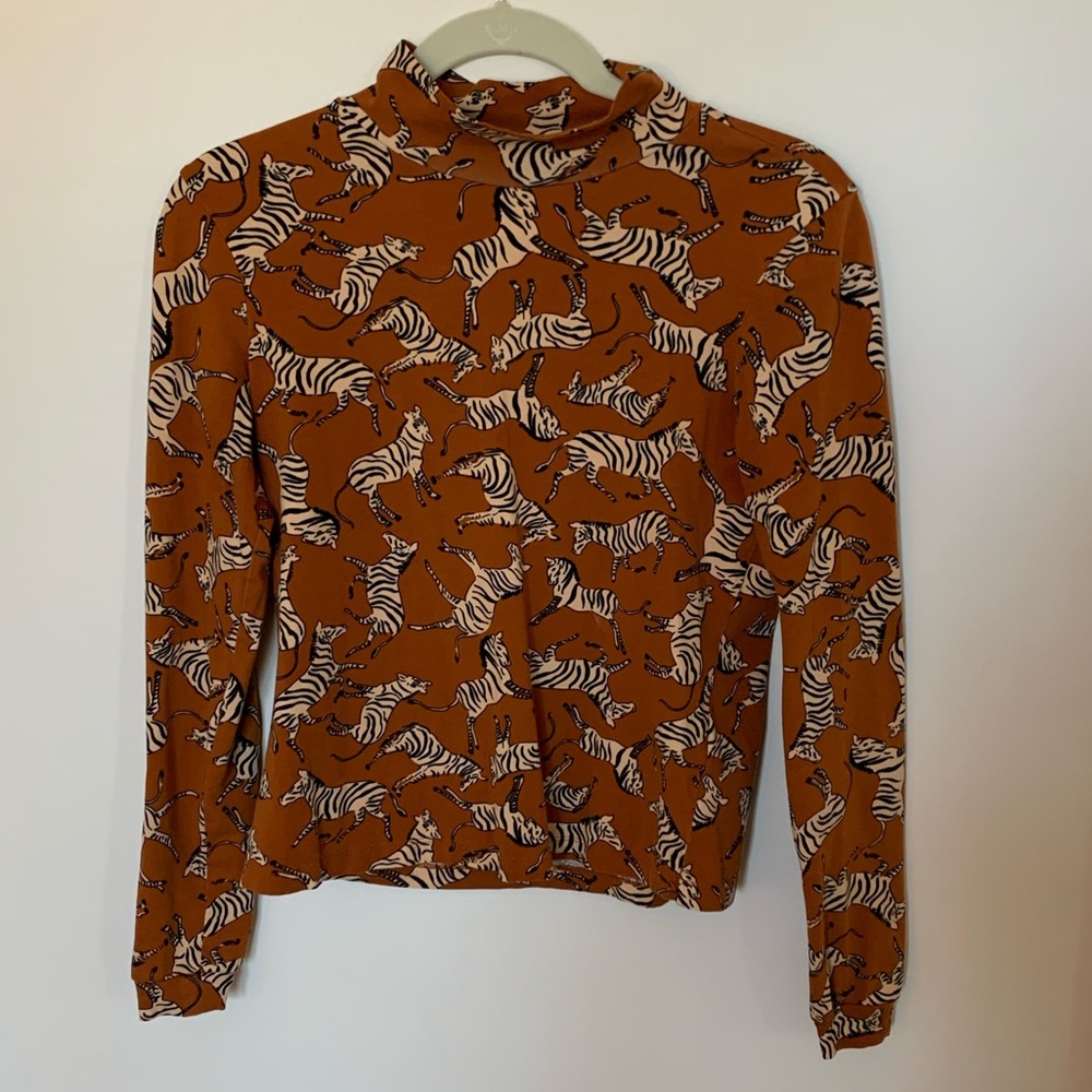 MAEVE for Anthropologie Zebra Graphic Mock Neck